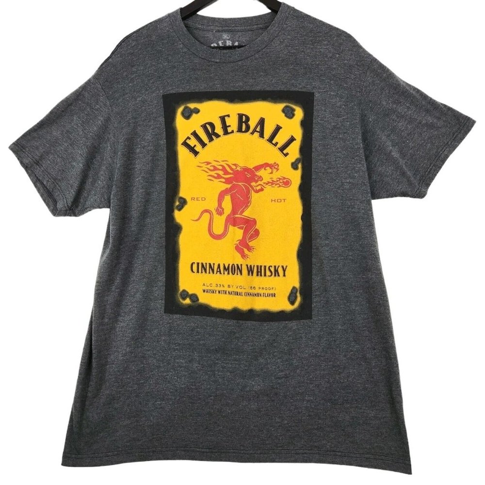Fireball Whisky T-Shirt Size XL Dark Gray Yellow Red Hot Logo Short Sleeve